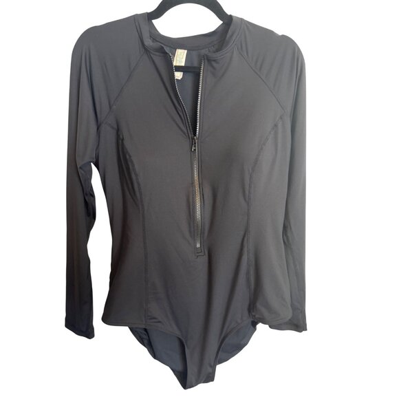 Sea Level Swim Size 14 Black Long Sleeve Zip Front One Piece Swimsuit - Picture 4 of 15